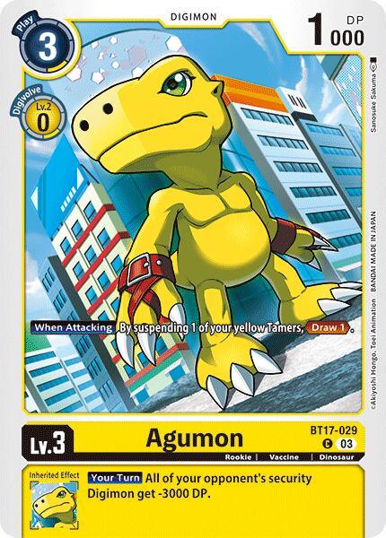 BT17-029, Common, Digimon, Dinosaur, Rookie, Secret Crisis, Vaccine, Yellow Agumon [BT17-029] [Secret Crisis] - Trading Card World