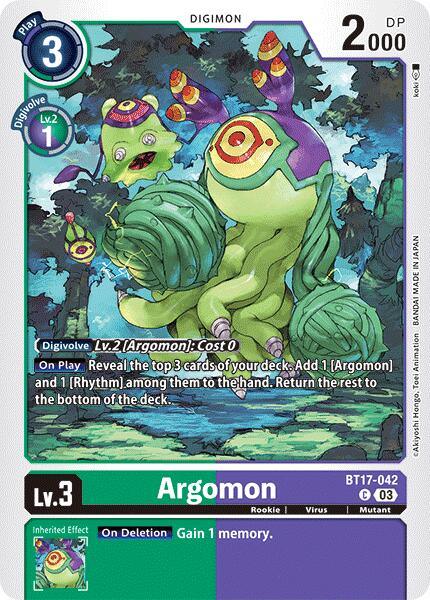 BT17-042, Common, Digimon, Green;Purple, Mutant, Rookie, Secret Crisis, Virus Argomon [BT17-042] - BT17-042 [Secret Crisis] - Trading Card World