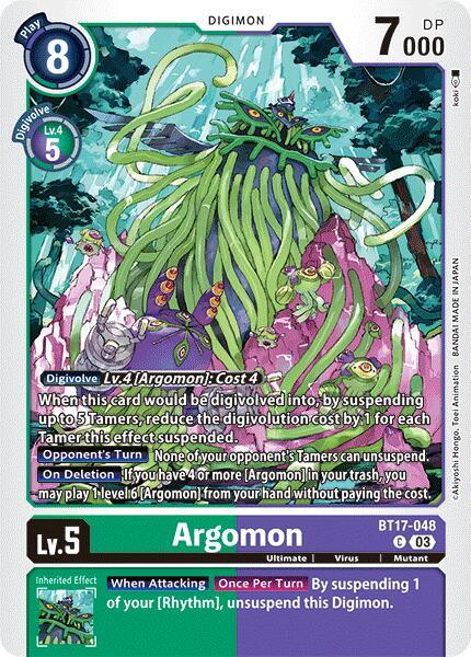 BT17-048, Common, Digimon, Green;Purple, Mutant, Secret Crisis, Ultimate, Virus Argomon [BT17-048] - BT17-048 [Secret Crisis] - Trading Card World