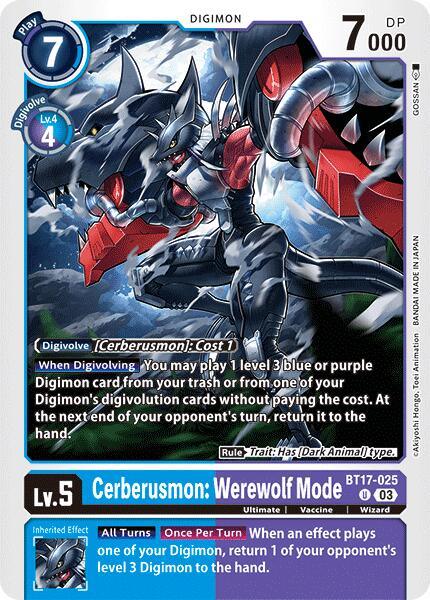 Blue;Purple, BT17-025, Digimon, Secret Crisis, Ultimate, Uncommon, Vaccine, Wizard Cerberusmon: Werewolf Mode [BT17-025] [Secret Crisis] - Trading Card World