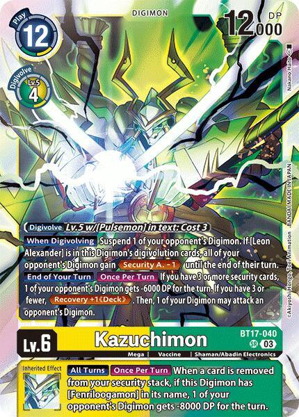 BT17-040, Digimon, Green;Yellow, Mega, Secret Crisis, Shaman/Abadin Electronics, Super Rare, Vaccine Kazuchimon [BT17-040] [Secret Crisis] - Trading Card World