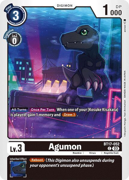 Black, BT17-052, Digimon, Reptile/Soc, Rookie, Secret Crisis, Super Rare Agumon [BT17-052] - BT17-052 [Secret Crisis] - Trading Card World