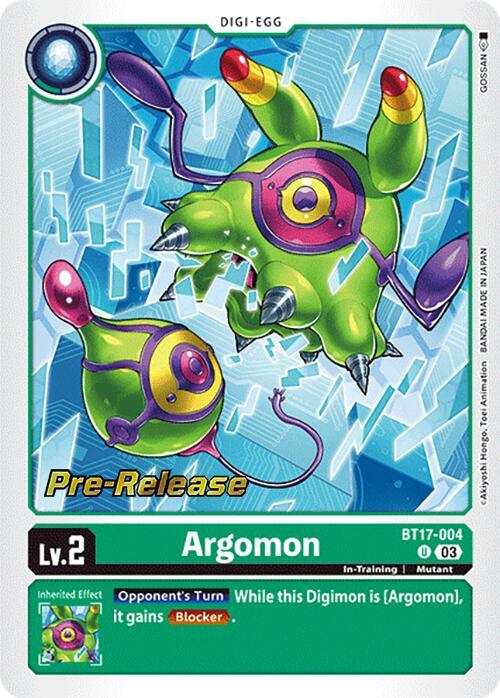 BT17-004, Digi-Egg, Green, In-Training, Mutant, Secret Crisis Pre-Release Cards, Uncommon Argomon [BT17-004] [Secret Crisis Pre-Release Cards] - Trading Card World