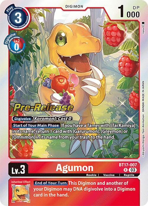 BT17-007, Digimon, Rare, Red, Reptile, Rookie, Secret Crisis Pre-Release Cards, Vaccine Agumon [BT17-007] [Secret Crisis Pre-Release Cards] - Trading Card World