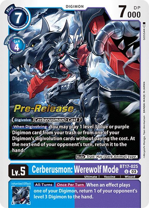 Blue;Purple, BT17-025, Digimon, Secret Crisis Pre-Release Cards, Ultimate, Uncommon, Vaccine, Wizard Cerberusmon: Werewolf Mode [BT17-025] [Secret Crisis Pre-Release Cards] - Trading Card World