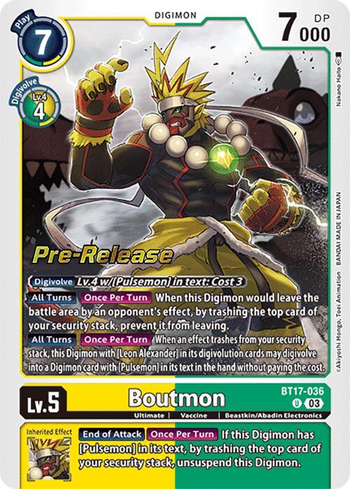 Beastkin/Abadin Electronics, BT17-036, Digimon, Green;Yellow, Secret Crisis Pre-Release Cards, Ultimate, Uncommon, Vaccine Boutmon [BT17-036] [Secret Crisis Pre-Release Cards] - Trading Card World