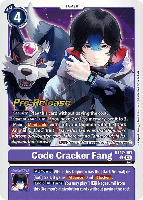 BT17-091, Purple, Secret Crisis Pre-Release Cards, SoC, Tamer, Uncommon Code Cracker Fang [BT17-091] [Secret Crisis Pre-Release Cards] - Trading Card World