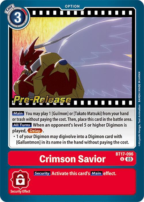 BT17-096, Option, Red, Secret Crisis Pre-Release Cards, Uncommon Crimson Savior [BT17-096] [Secret Crisis Pre-Release Cards] - Trading Card World