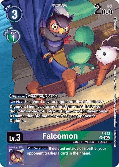 Avian, Digimon, Green;Purple, P-142, Promo, Rookie, Secret Crisis, Vaccine Falcomon [P-142] (Update Pack 2024) [Secret Crisis] - Trading Card World