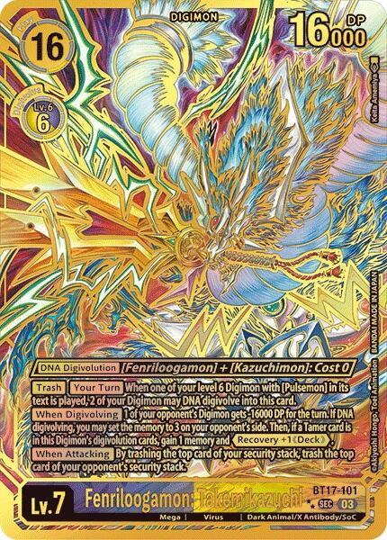 BT17-101, Dark Animal/X Antibody/SoC, Digimon, Mega, Secret Crisis, Secret Rare, Virus, Yellow;Purple Fenriloogamon: Takemikazuchi [BT17-101] (Textured) [Secret Crisis] - Trading Card World