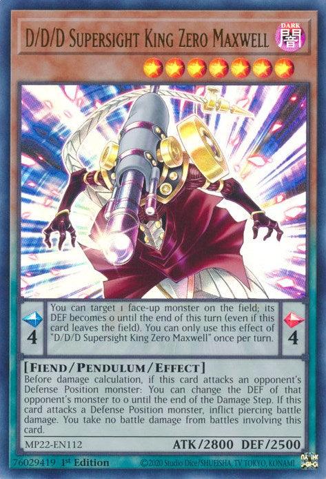 1st Edition, 2022 Tin of the Pharaoh's Gods, Dark, Fiend, Pendulum/Effect Monster, Ultra Rare D/D/D Supersight King Zero Maxwell [MP22-EN112] Ultra Rare - Trading Card World
