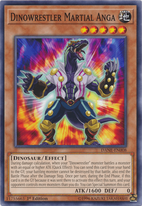 1st Edition, Common, Dark Neostorm, Dinosaur, Earth, Effect Monster, Unlimited Dinowrestler Martial Anga [DANE-EN008] Common - Trading Card World