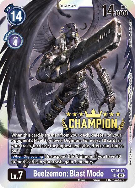 Demon Lord, Digimon, Mega, Purple, ST14-10, Starter Deck: Beelzemon Advanced Deck Set, Super Rare, Virus Beelzemon: Blast Mode [ST14-10] (Digimon 3-On-3 Champion) [Starter Deck: Beelzemon Advanced Deck Set] - Trading Card World