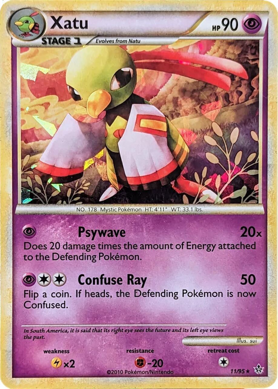 11, Fighting [-20], HeartGold & SoulSilver: Unleashed, Holo Rare, Holofoil, Lightning [x2], Psychic Xatu (11/95) (Cracked Ice Holo) [HeartGold & SoulSilver: Unleashed] - Trading Card World