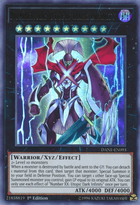 1st Edition, Dark, Dark Neostorm, Ultra Rare, Unlimited, Warrior, Xyz/Effect Monster Number XX: Utopic Dark Infinity [DANE-EN093] Ultra Rare - Trading Card World