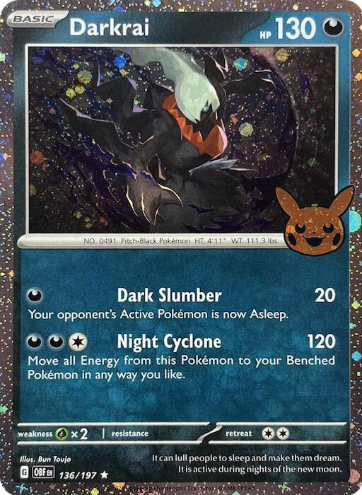 136, Darkness, Grass [x2], Holo Rare, Holofoil, Trick or Trade 2024 Darkrai (136/197) (Cosmos Holo) [Trick or Trade 2024] - Trading Card World