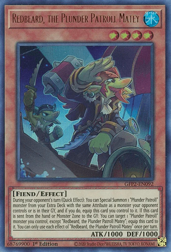 1st Edition, Effect Monster, Fiend, Ghosts From the Past: The 2nd Haunting, Ultra Rare, Water Redbeard, the Plunder Patroll Matey [GFP2-EN092] Ultra Rare - Trading Card World