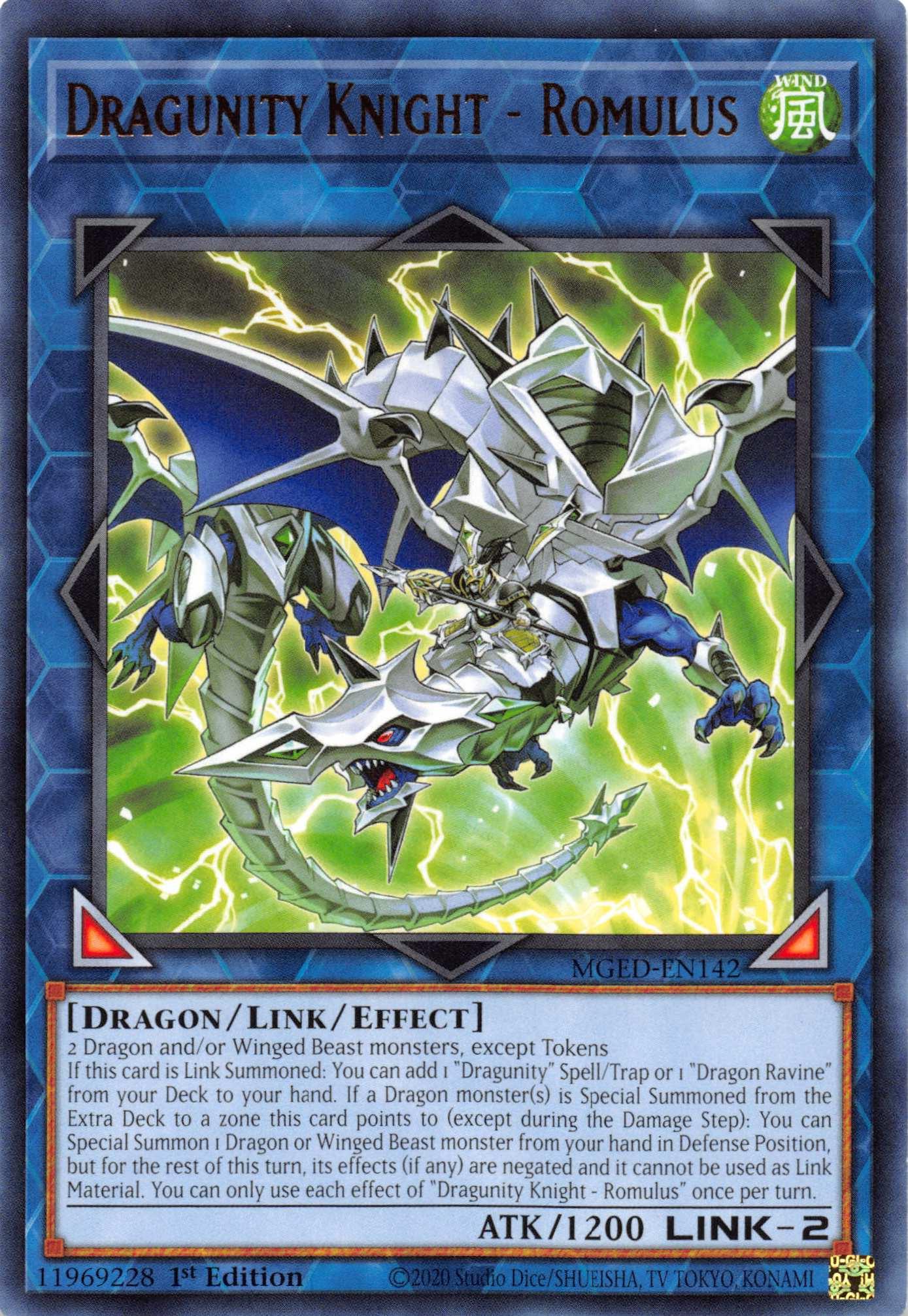 1st Edition, Dragon, Link/Effect Monster, Maximum Gold: El Dorado, Rare, Wind Dragunity Knight - Romulus [MGED-EN142] Rare - Trading Card World