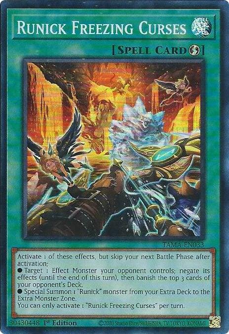 1st Edition, Quick-Play Spell, Spell, Super Rare, Tactical Masters Runick Freezing Curses [TAMA-EN033] Super Rare - Trading Card World