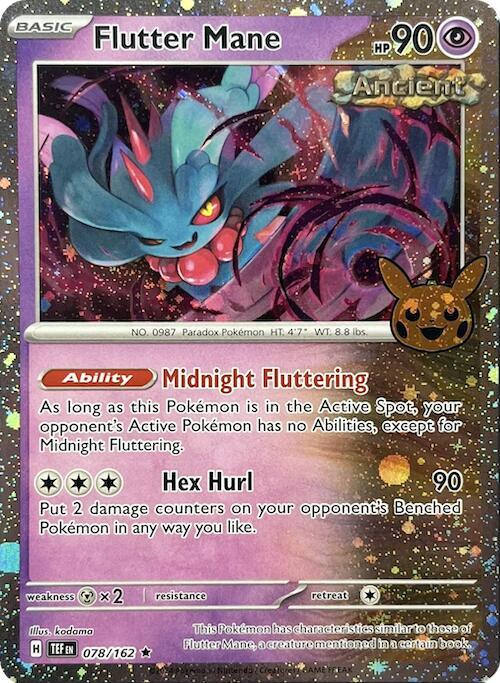 078, Holo Rare, Holofoil, Metal [x2], Psychic, Trick or Trade 2024 Flutter Mane (078/162) (Cosmos Holo) [Trick or Trade 2024] - Trading Card World