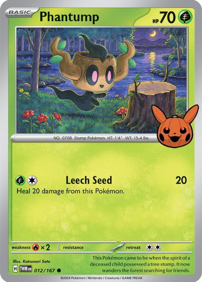 012, Common, Fire [x2], Grass, Normal, Trick or Trade 2024 Phantump (012/167) [Trick or Trade 2024] - Trading Card World