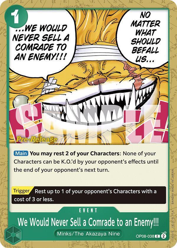 Common, Event, Minks, The Akazaya Nine, Two Legends, Two Legends Pre-Release Cards We Would Never Sell a Comrade to an Enemy!!! [Two Legends Pre-Release Cards] - Trading Card World