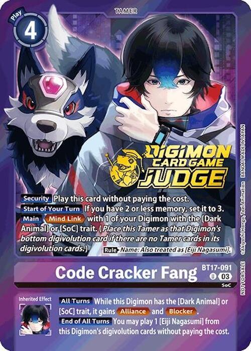 BT17-091, Promo, Purple, Secret Crisis, SoC, Tamer Code Cracker Fang [BT17-091] (Judge Pack 6) [Secret Crisis] - Trading Card World