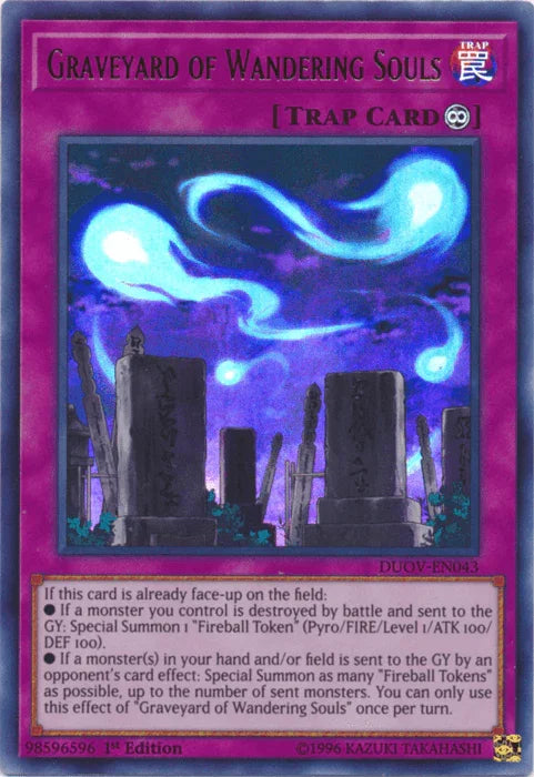 1st Edition, Continuous Trap, Duel Overload, Trap, Ultra Rare Graveyard of Wandering Souls [DUOV-EN043] Ultra Rare - Trading Card World