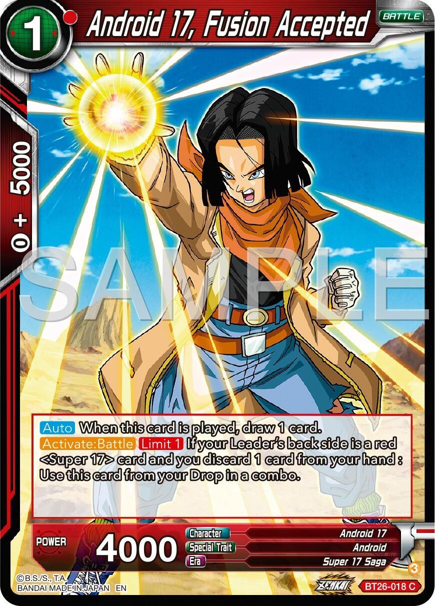 Android, Android 17, Battle, BT26-018, Common, Normal, Parallel Foil, Red, Super 17 Saga, Ultimate Advent Android 17, Fusion Accepted (BT26-018) [Ultimate Advent] - Trading Card World
