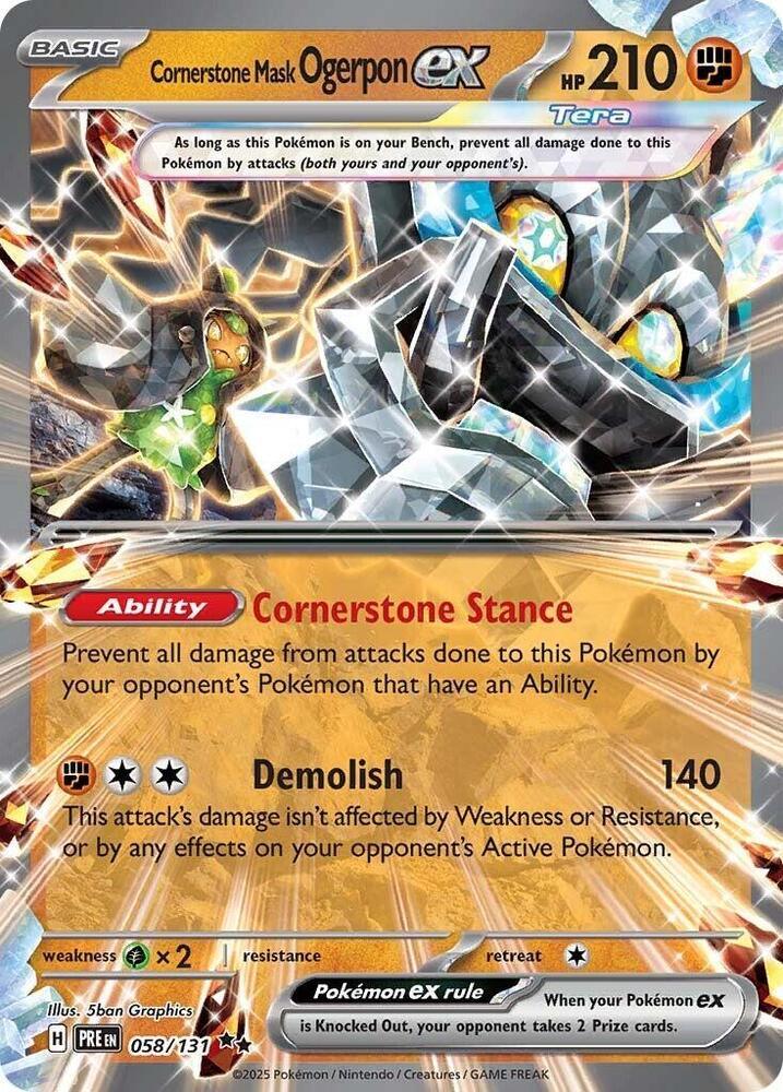 058, Double Rare, Fighting, Grass [x2], Holofoil, Scarlet & Violet: Prismatic Evolutions Cornerstone Mask Ogerpon ex (058/131) [Scarlet & Violet: Prismatic Evolutions] - Trading Card World