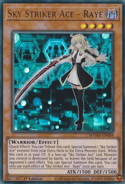 1st Edition, Dark, Effect Monster, Magnificent Mavens, Ultra Rare, Warrior Sky Striker Ace - Raye [MAMA-EN004] Ultra Rare - Trading Card World