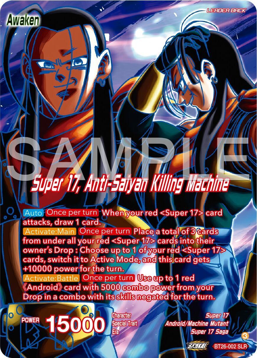 Android/Machine Mutant, BT26-002, Hell Fighter 17/Super 17, Leader, Parallel Foil, Red, Special Leader Rare, Super 17 Saga, Ultimate Advent Hell Fighter 17 // Super 17, Anti-Saiyan Killing Machine (Alternate Art) (BT26-002) [Ultimate Advent] - Trading Card World