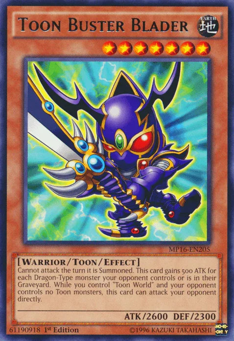 1st Edition, 2016 Mega-Tins Mega Pack, Earth, Rare, Toon/Effect Monster, Unlimited, Warrior Toon Buster Blader [MP16-EN205] Rare - Trading Card World