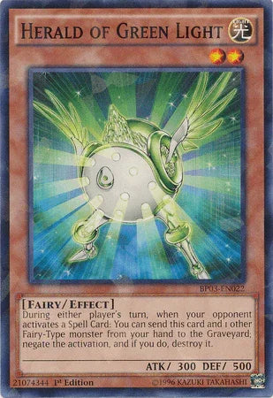 1st Edition, Battle Pack 3: Monster League, Effect Monster, Fairy, Light, Shatterfoil Rare Herald of Green Light [BP03-EN022] Shatterfoil Rare - Trading Card World