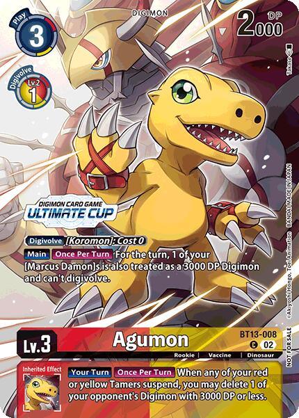 BT13-008, Digimon, Dinosaur, Promo, Red;Yellow, Rookie, Vaccine, Versus Royal Knights Booster Agumon [BT13-008] (Ultimate Cup 2024) [Versus Royal Knights Booster] - Trading Card World