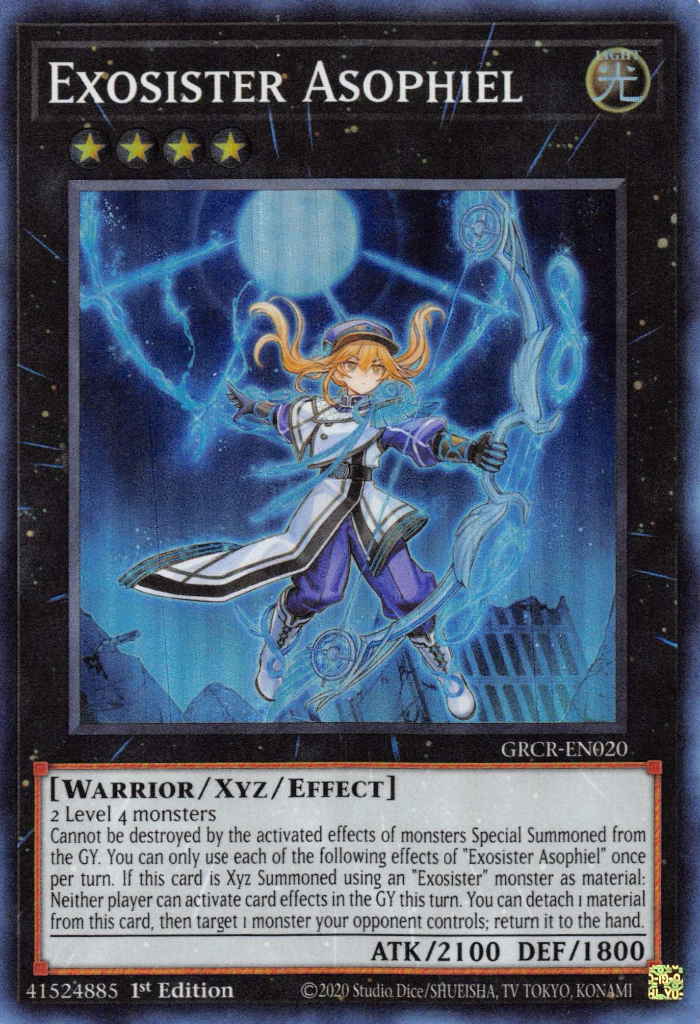 1st Edition, Light, Super Rare, The Grand Creators, Warrior, Xyz/Effect Monster Exosister Asophiel [GRCR-EN020] Super Rare - Trading Card World