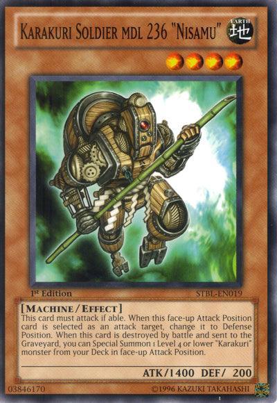 1st Edition, Common, Earth, Effect Monster, Machine, Starstrike Blast, Unlimited Karakuri Soldier mdl 236 Nisamu [STBL-EN019] Common - Trading Card World