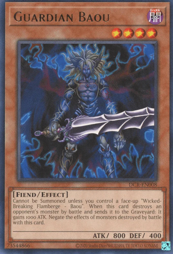 Dark, Dark Crisis, Effect Monster, Fiend, Rare, Unlimited Guardian Baou [DCR-EN008] Rare - Trading Card World