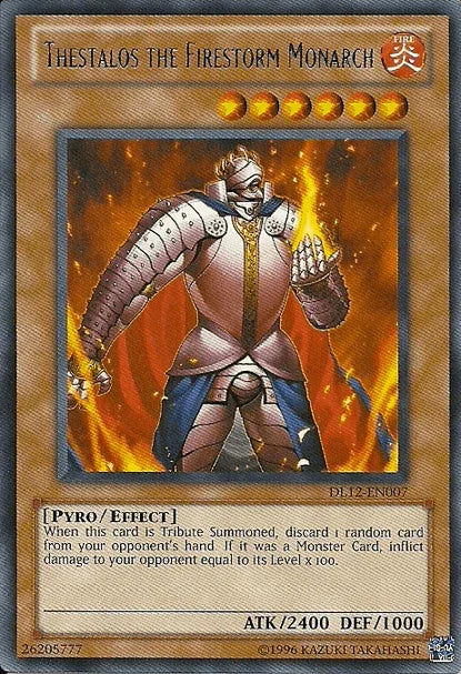Duelist League Promo, Effect Monster, Fire, Pyro, Rare, Unlimited Thestalos the Firestorm Monarch (Blue) [DL12-EN007] Rare - Trading Card World