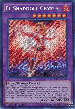 1st Edition, 2015 Mega-Tins Mega Pack, Fire, Fusion/Effect Monster, Rock, Secret Rare El Shaddoll Grysta [MP15-EN160] Secret Rare - Trading Card World