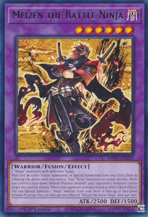 1st Edition, Dark, Dueling Heroes Collectors Tin - Mega Pack (25th Anniversary Edition), Fusion/Effect Monster, Rare, Warrior Meizen the Battle Ninja [MP23-EN185] Rare - Trading Card World