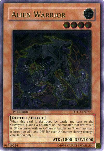 1st Edition, Earth, Effect Monster, Power of the Duelist, Reptile, Ultimate Rare, Unlimited Alien Warrior [POTD-EN027] Ultimate Rare - Trading Card World