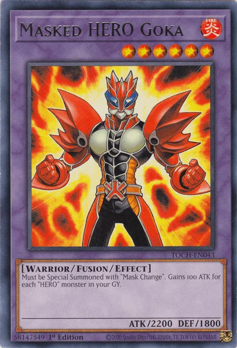 1st Edition, Fire, Fusion/Effect Monster, Rare, Toon Chaos, Unlimited, Warrior Masked Hero Goka [TOCH-EN043] Rare - Trading Card World