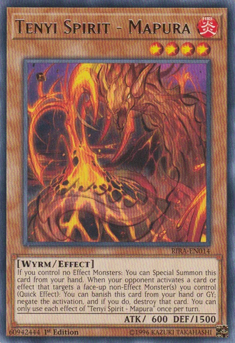 1st Edition, Effect Monster, Fire, Rare, Rising Rampage, Unlimited, Wyrm Tenyi Spirit - Mapura [RIRA-EN014] Rare - Trading Card World