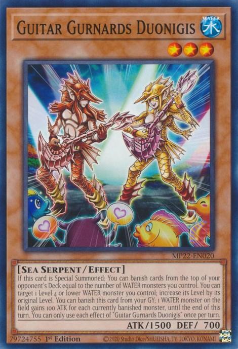 1st Edition, 2022 Tin of the Pharaoh's Gods, Common, Effect Monster, Sea Serpent, Water Guitar Gurnards Duonigis [MP22-EN020] Common - Trading Card World