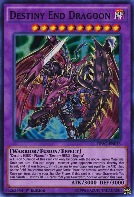 1st Edition, Dark, Destiny Soldiers, Fusion/Effect Monster, Super Rare, Warrior Destiny End Dragoon [DESO-EN013] Super Rare - Trading Card World