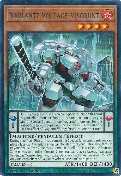 1st Edition, Fire, Machine, Pendulum/Effect Monster, Rare, Tactical Masters Vaylantz Voltage Viscount [TAMA-EN006] Rare - Trading Card World
