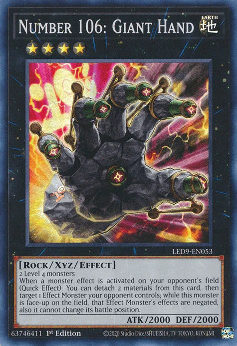 1st Edition, Earth, Legendary Duelists: Duels From the Deep, Rock, Super Rare, Xyz/Effect Monster Number 106: Giant Hand [LED9-EN053] Super Rare - Trading Card World