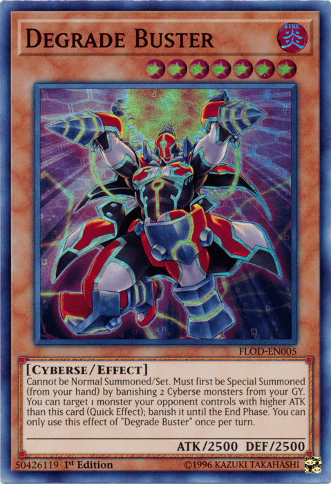 1st Edition, Cyberse, Effect Monster, Fire, Flames of Destruction, Super Rare, Unlimited Degrade Buster [FLOD-EN005] Super Rare - Trading Card World