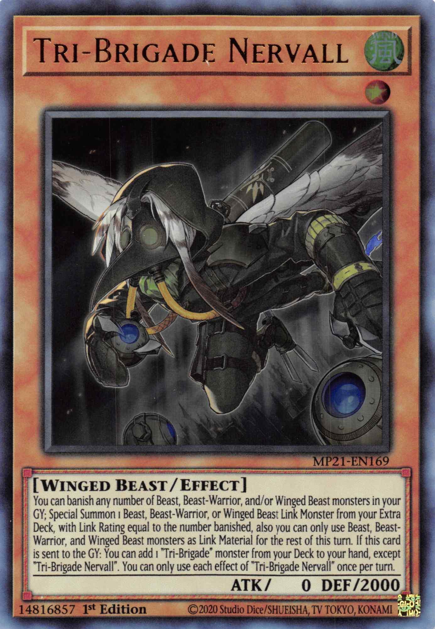 1st Edition, 2021 Tin of Ancient Battles, Effect Monster, Ultra Rare, Wind, Winged Beast Tri-Brigade Nervall [MP21-EN169] Ultra Rare - Trading Card World